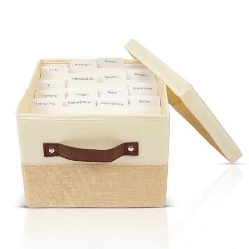 Greeting Card Organizer Box with 15 Dividers | Holds 150+ and Collapses When not in Use | Stylish Greeting Card Storage Box Organizer - style: Box with Dividers