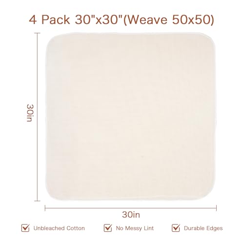 4 Pack Grade 100 Ultra-Fine Unbleached Cotton Cheesecloth – 30x30'',Reusable, Multi-Purpose Muslin for Straining (Fine Particles), Juicing, Cheese Making, Crafts & Cooking | Precut, Hemmed Edges - size: 30x30'' 4 Pack