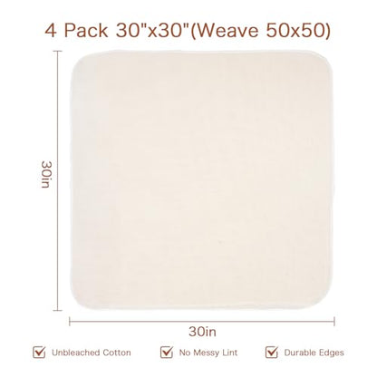 4 Pack Grade 100 Ultra-Fine Unbleached Cotton Cheesecloth – 30x30'',Reusable, Multi-Purpose Muslin for Straining (Fine Particles), Juicing, Cheese Making, Crafts & Cooking | Precut, Hemmed Edges - size: 30x30'' 4 Pack