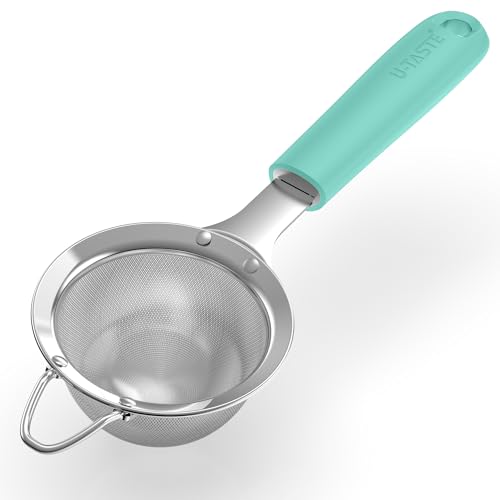 U-Taste Small Fine Mesh Strainer: 18/8 Stainless Steel 3.35in 30 Mesh Kitchen Food Sieve with Sturdy Riveted Silicone Handle, Heavy Duty Deep Handheld Metal Colander for Tea, Juice (Aqua Sky) - color: (1) Aqua Sky, size: S-3.35in