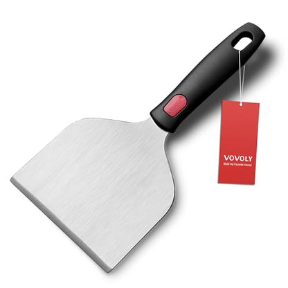 Vovoly Wide Griddle Scraper, 4.3“x4.3'' Smashed Burger Scraper Grill Scraper Spatula Burger Turner - Full Tang Silicon Handle Professional Grade Grill Accessories, Knife Grade Stainless Steel - color: Grill Scraper_Silicon Handle