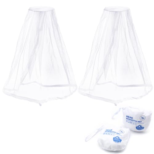 Benvo Mosquito Head Net Mesh One Piece Face Neck Fly Netting Cover from Bugs Gnats Noseeums Hat-Compatible Insect Shield for Fishing, Camping, Gardening (2pcs, White, Upgraded Big Net) - color: White