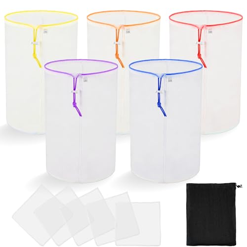 5-Pack 5 Gallon All-Mesh Filter Bags with 5 Color Fine Nylon Strainer Bags(25 to 220 Micron), 5 Premium Pressing Screen, for Hydroponics,Gardening and Industrial Applications