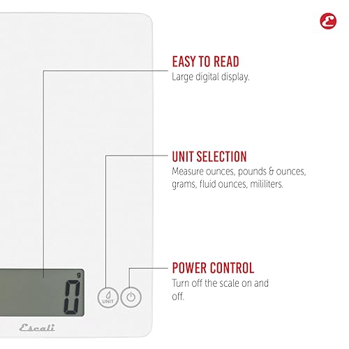 Escali Arti Digital Food Scale, Multi-Functional Kitchen Appliance, Precise Weight Measuring and Portion Control, Baking and Cooking Made Simple, Tempered Glass, Frost White - color: Frost White