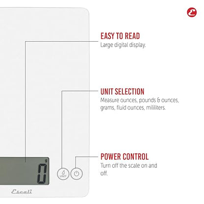 Escali Arti Digital Food Scale, Multi-Functional Kitchen Appliance, Precise Weight Measuring and Portion Control, Baking and Cooking Made Simple, Tempered Glass, Frost White - color: Frost White