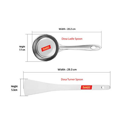 Sumeet Stainless Steel Perfect Dosa Making Spoon/Ladle Set of 2 Pcs (1 Turner, 1 Short Pour Ladle with Flat Base)
