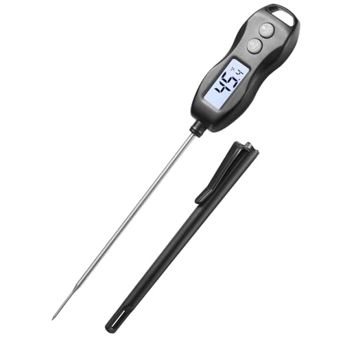 Meat Thermometer Digital Instant Read, Waterproof for Cooking & BBQ (Black) | Backlit food thermometer with 5.3” probe for steak, turkey, oil, candy, liquids, sourdough & baking