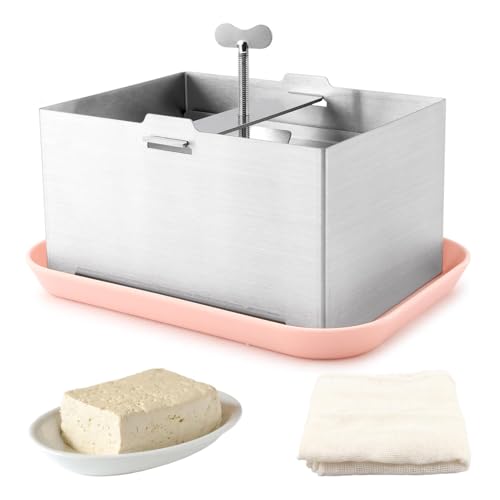 Tofu Press,Stainless Steel Tofu Press with Presser Towel and Drip Tray,DIY Paneer Maker for Homemade Firm-Tofu,Cheese Press for Vegan Cheese,Paneer,Improved Tofu-Flavor Texture(L)