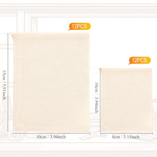 Boao 24 Pcs Spice Cooking Cheesecloth Bags for Straining Reusable Empty Tea Drawstring Soup Muslin Bags(3 x 4 Inch, 4 x 6 Inch) - size: 3 x 4 Inch, 4 x 6 Inch