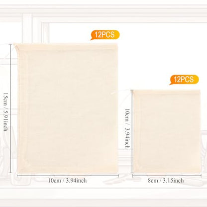 Boao 24 Pcs Spice Cooking Cheesecloth Bags for Straining Reusable Empty Tea Drawstring Soup Muslin Bags(3 x 4 Inch, 4 x 6 Inch) - size: 3 x 4 Inch, 4 x 6 Inch