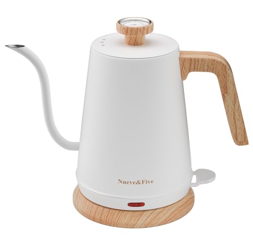 Nueve&Five Electric Gooseneck Kettle with Thermometer, 1.0L Pour Over Hot Water Kettle for Coffee and Tea, 1000W, Auto Shutoff, Boil-Dry Protection, White - color: WHITE