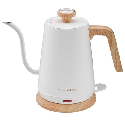 Nueve&Five Electric Gooseneck Kettle with Thermometer, 1.0L Pour Over Hot Water Kettle for Coffee and Tea, 1000W, Auto Shutoff, Boil-Dry Protection, White - color: WHITE