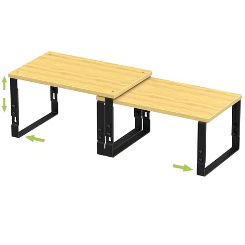 Adjustable Storage Shelves for Kitchen Cabinet Organization - Set of 2 Stackable Metal & Solid Wood Racks, Space-Saving Design for Countertop/Pantry/Garage, Easy Assembly(1 Pack/Medium/Black) - color: 1 Pack/Black, size: Medium:11.81"Wx7.48Dx5.5"~8.1"H