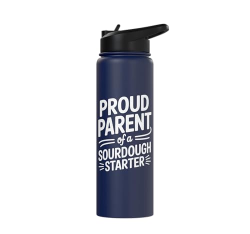 Proud Parent Sourdough Starter Active Yeast Stainless Steel Insulated Water Bottle - color: Navy Blue