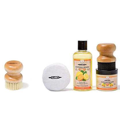 CLARK'S Small Scrub Brush and Cutting Board Care Kit | Orange and Lemon Scent