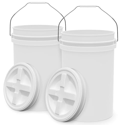 6.5-Gallon White Bucket Pail with Gamma Seal Screw on Airtight Lid, Heavy-Duty 90MIL Extra Durable, Food Grade, Metal Handles with Plastic Grip for Easy Carrying, Easy Stack & Store, BPA Free - 2 Pack - color: White - 6.5 Gallon, size: 2 Pack