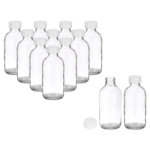 PATIKIL 4oz(120ml) Glass Sample Bottles, 12Pcs Round Bottle Dispensing Bottles with White Poly Cone Cap for Reagent Liquids, Juice, Perfume Hot Sauce Ginger Shots, Transparent - color: Clear,White, size: 4 oz