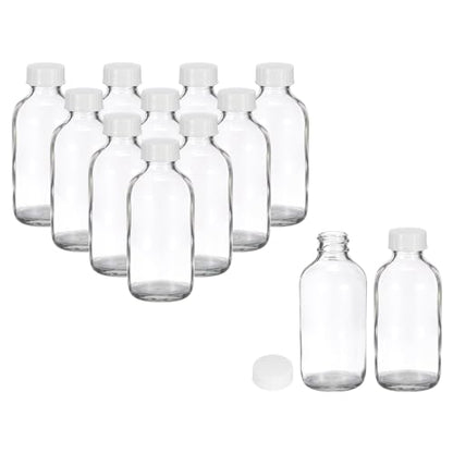 PATIKIL 4oz(120ml) Glass Sample Bottles, 12Pcs Round Bottle Dispensing Bottles with White Poly Cone Cap for Reagent Liquids, Juice, Perfume Hot Sauce Ginger Shots, Transparent - color: Clear,White, size: 4 oz