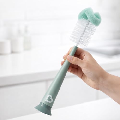 Bottle Brush Set, 2 Pack Gray & Sage Cleaning Brushes with Long Handle, Flexible Bristles for Narrow Neck Containers, Reusable Kitchen & Home Cleaning Tool