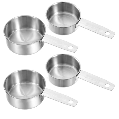 Stainless Steel Measuring Cup, 4 Pcs 1/4, 1/2 Cup, 60 ml/125 ml Metal Cup Scoop Kitchen Gadgets for Coffee Cooking Baking Dry Wet Liquid Ingredients, Dishwasher Safe - size: 1/4 Cup, 1/2 Cup
