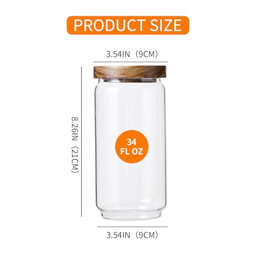 Glass Jar with Lid 3.54 Inch Wide, 34 OZ Airtight Food Storage Containers Glass Set for Coffee Beans| Sugars| Candy, 2 Pack - color: 34oz*2