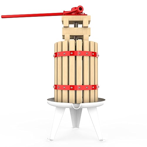 1.6 Gallon Fruit and Wine Press, Manual Cider Juice Maker with Solid Beech Wood Basket & Heavy-Duty Stand for Apples, Grapes, Berries - color: Red, size: 1.6 Gallon
