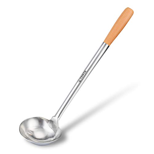 Tenta Kitchen Professional Large Stainless Steel Serving Ladle Spoon - Gravy Soup Spoon For School Canteen,Hotel Kitchen,Restaurant (Wooden Handle Ladle) - size: Wooden Handle Ladle