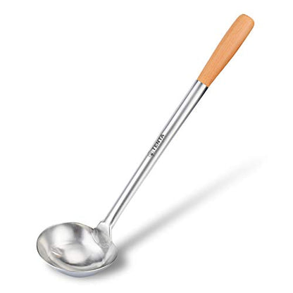 Tenta Kitchen Professional Large Stainless Steel Serving Ladle Spoon - Gravy Soup Spoon For School Canteen,Hotel Kitchen,Restaurant (Wooden Handle Ladle) - size: Wooden Handle Ladle
