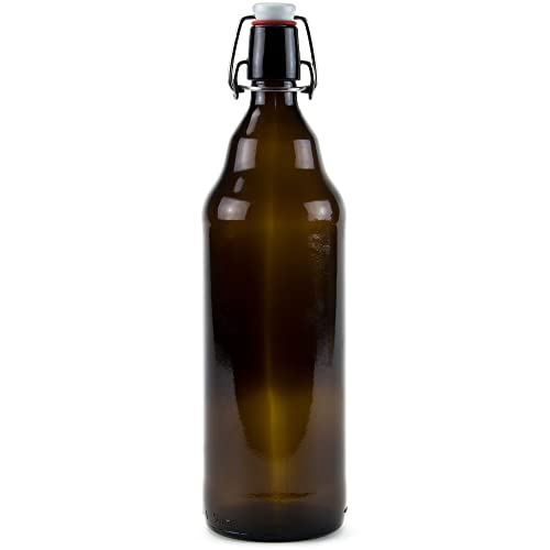 Glass Grolsch Beer Bottles, Quart Size - 33 oz Dark Amber Single - Airtight Seal with Swing Top/Flip Top Stoppers - Supplies for Home Brewing Fermenting of Alcohol, Kombucha Tea, Wine, Homemade Soda