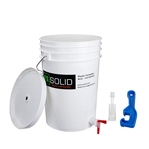 U.S. Solid 2-Pack Plastic Fermenter - 6.5 Gallon Food-Grade Fermenting Bucket Homebrewing Fermentor with Spigot and Airlock - size: 6.5 gallon(2-PACK)