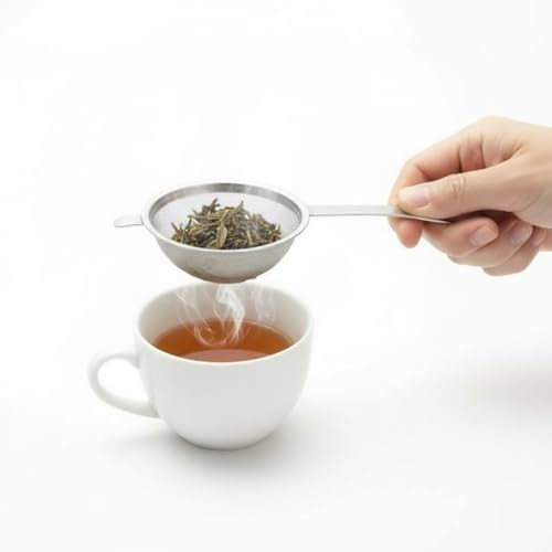 Japanese Double Fine Mesh Tea Sifter – Stainless Steel Tea Strainer with Hammered Texture Handle Kitchen Sieve, 6” (Length) × 3” (Width) × 1.3” (Height)