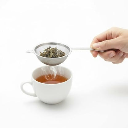 Japanese Double Fine Mesh Tea Sifter – Stainless Steel Tea Strainer with Hammered Texture Handle Kitchen Sieve, 6” (Length) × 3” (Width) × 1.3” (Height)