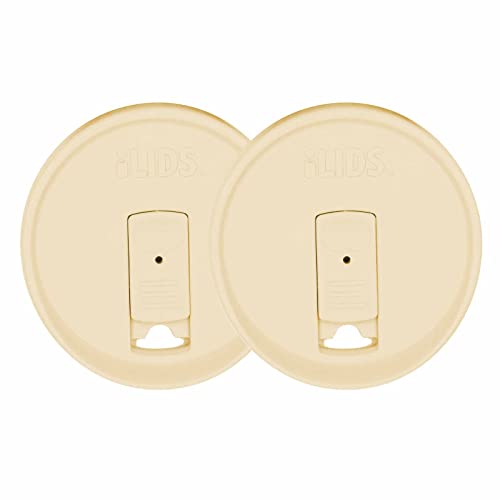 Wide-Mouth Mason Jar Drink Lid - USA Made, BPA-Free, Spill-Resistant for Coffee, Cold Brew & Iced Tea - Fits 3 3/8 in Ball & Kerr Wide Mouth - Pack of 2 - color: Butter