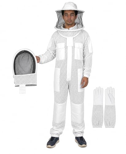 Mount Helicon 3-Layer Bee Keeper Suit for Men & Women With Gloves & 2 Veil-Ultra Breeze Bees Suits for Men Sting Proof - color: White, size: XX-Large