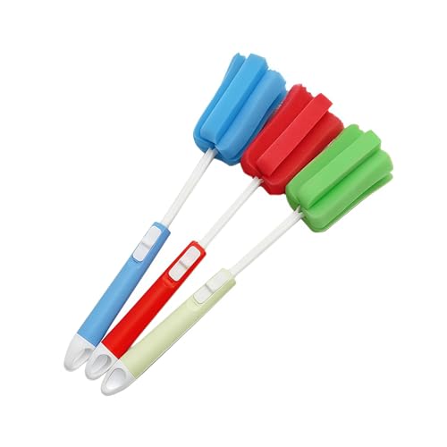 3PCS Adjustable Sponge Cleaning Brush Bottle Cleaning Brush with Plastic Long Handle Cup Cleaner for Coffee Glasses Pot Milk Cup Mugs