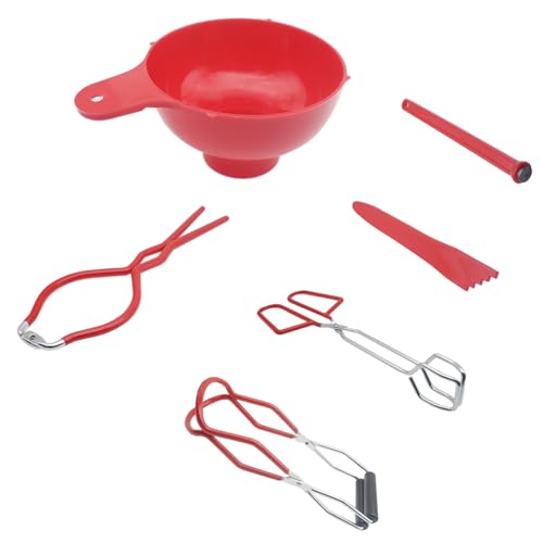 Canning Supplies Set - Canning Jar Lifter Long Handle Tongs Jar Wrench Magnetic Lid Lifter Bubble Popper Wide Mouth Funnel Kitchen Canning Kit Tool Set for Beginners(6 Pcs Red)