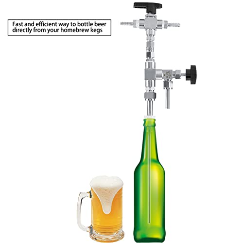 Counter Pressure Beer Bottle Filler, 304 Stainless Steel Home Brew CO2 Kit with 60psi Gauge, 1/4 & 5/16 Barbs, 3ft Hose (Handheld Bottling Wand)