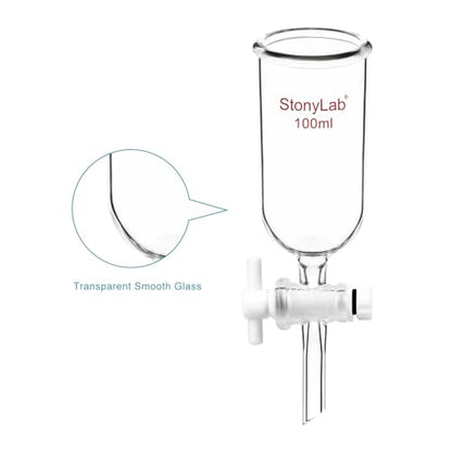 stonylab Dropping Funnel, Borosilicate Glass Burette Funnel with PTFE Stopcock for Laboratory and Home Use, 100 ml - size: 100 ml