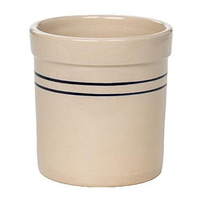 Pickling Fermenting Crock - Tan with Blue Stripe Stoneware Jar, 1/2 Gallon Capacity