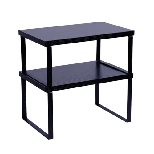 Sben Cabinet Organizer Shelf, Set of 2 Kitchen Counter Shelves, Kitchen Storage, Spice Rack, Stackable, Expandable, Metal and Engineered Wood, Ink Black and Charcoal Black - color: Black, size: 11.7"W