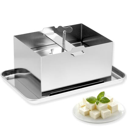 Tofu Press Stainless Steel, Tofu Presser Fast and Efficient Water Removal for Firm Tofu, Easy to Clean & Dishwasher Safe, Comes with Stainless Steel Drip Tray and Cheese Cloth - color: L, with Steel Tray