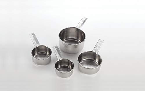 American Metalcraft MCL4 Flat-Handled Stainless Steel Measuring Cup Set - Four Sizes 1/4 1/3 1/2 1 Cup - Durable 200 Series Stainless Steel – For Bakery, Commercial Kitchen, Catering & Foodservice
