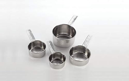 American Metalcraft MCL4 Flat-Handled Stainless Steel Measuring Cup Set - Four Sizes 1/4 1/3 1/2 1 Cup - Durable 200 Series Stainless Steel – For Bakery, Commercial Kitchen, Catering & Foodservice