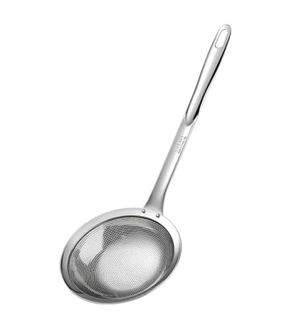 Ugotit Skimmer Spoon, Fine Mesh Strainer Stainless Steel, Oil Separator for Frying and Gravy, Fat Skimmer Spoon Strainer for Chicken Broth Hot Pot (DIA 5.9Inch) - color: Flat Handle 5.9inch
