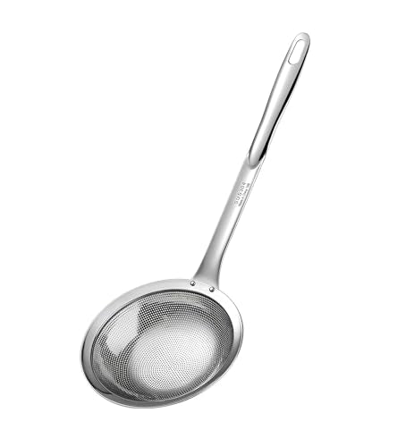 Ugotit Skimmer Spoon, Fine Mesh Strainer Stainless Steel, Oil Separator for Frying and Gravy, Fat Skimmer Spoon Strainer for Chicken Broth Hot Pot (DIA 5.9Inch) - color: Flat Handle 5.9inch