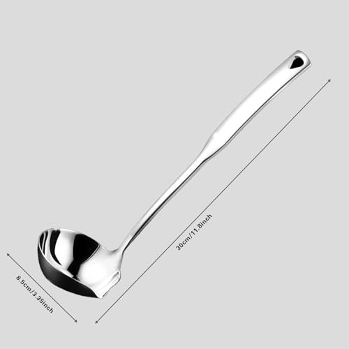30cm/11.8inch Silver Kitchen Soup Ladle 304 Stainless Steel with Pour Spout, Cooking Utensils Set Soup Metal Ladle for Cooking, Soups, Serving, Stews (Silver)