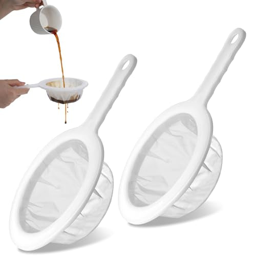 2 Pack Ultra Fine Nylon Mesh Strainer with Handle 120/200 Small Kitchen Colander Plastic Mesh Sieve for Filtering Yogurt Juice Milk Honey Coffee Matcha