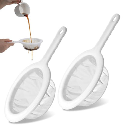 2 Pack Ultra Fine Nylon Mesh Strainer with Handle 120/200 Small Kitchen Colander Plastic Mesh Sieve for Filtering Yogurt Juice Milk Honey Coffee Matcha