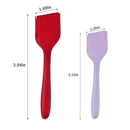 2 Pack Silicone Basting Brush for Cooking & Baking, High Heat Resistant Pastry Brush for BBQ Grilling, Marinating, Oil Spreading Food Grade, Dishwasher Safe Kitchen Gadgets (Red & Purple)