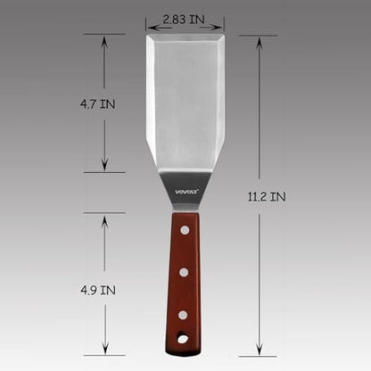 Professional Metal Spatula for Cast Iron Skillets and Flat Top Grills, Full Tang Wooden Handle, Thick Stainless Steel Blade, Smash Burger Spatula Turner for Flipper, Cooking, BBQ, 4.7 x 2.7 Inch - size: 3" x 5"